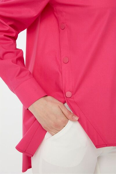 Desen Triko Γυναικείο βαμβακερό πουκάμισο με κουμπιά φούξια