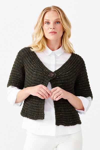 Desen Triko Women's V-Neck Single-Button Short Vest Green