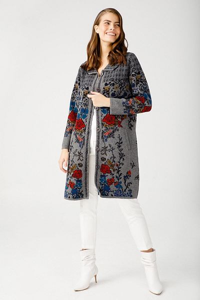 Desen Triko Women's Polo Neck Patterned Coat Smoked
