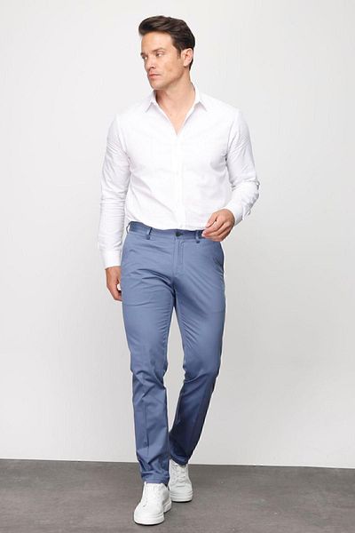 Desen Triko Pantaloni bărbați din bumbac cu talie elastică, cu buzunare laterale, albaștri