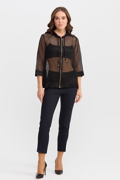 Desen Triko Women's Hooded Mesh Fabric Jacket Black