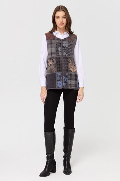 Desen Triko Women's Crew Neck Patchwork Vest Anthracite
