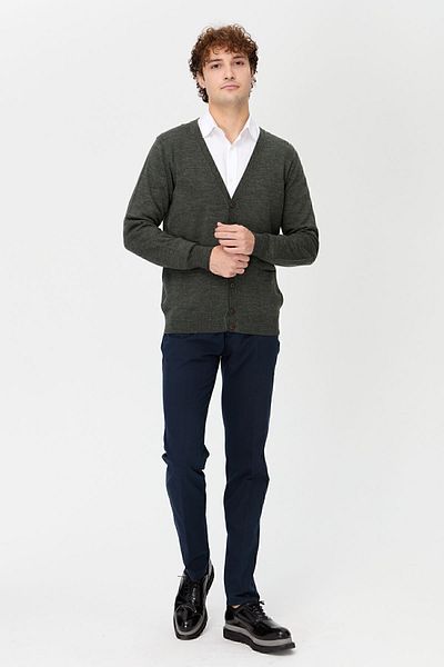 Desen Triko Ανδρικό Basic V-Neck με κουμπί μπροστά Λεπτό πλεκτό Ζακέτα K.Smoked