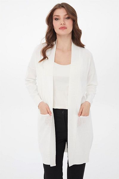 Desen Triko Tricotaj damă Vara Cardigan lung Ecru