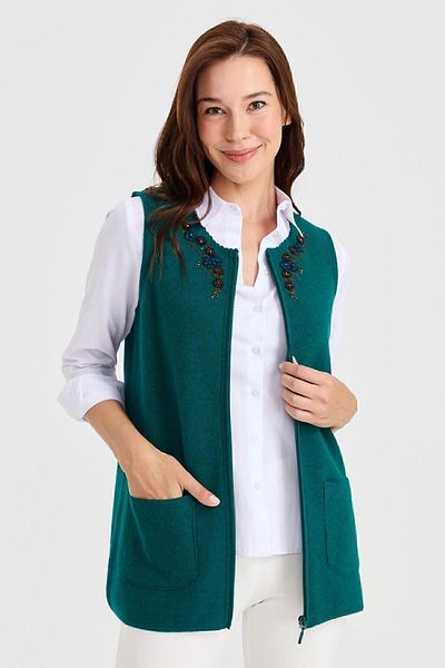 Desen Triko Vestă de damă din lână brodată cu dantelă cu guler zero K.Ö.başı