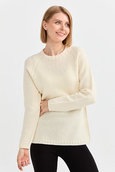 Desen Triko Women's Crew Neck Shoulder Braided Wool Sweater Bone