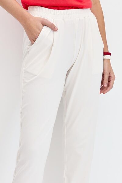 Desen Triko Woman's Carrot Leg Jersey Pants Ecru