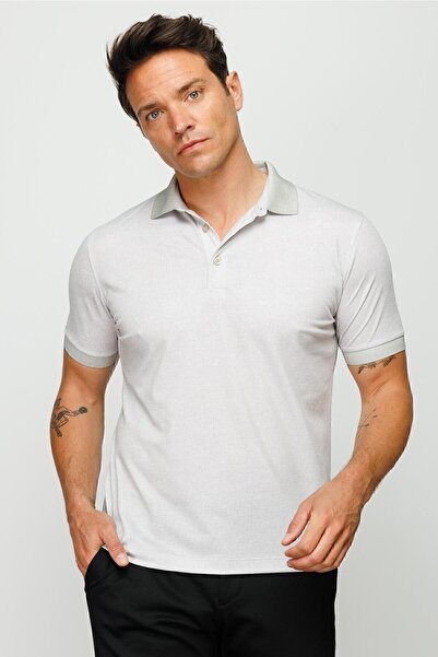 Desen Triko Men's Polo Neck Linen Printed T-shirt Beige