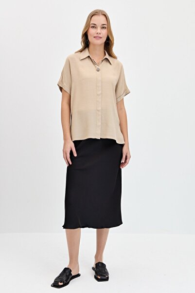 Desen Triko Γυναικείο πουκάμισο Maroken με καρφίτσα μπροστά Mink