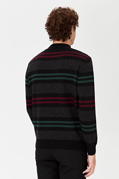 Desen Triko Ανδρικό μισό ζιβάγκο πολύχρωμο ριγέ μάλλινο πουλόβερ μαύρο
