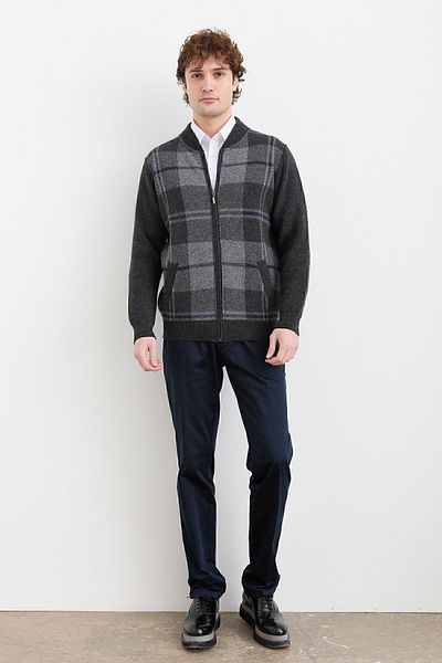 Desen Triko Men's Chief Collar Checked Pique Woven Coat K. Smoke