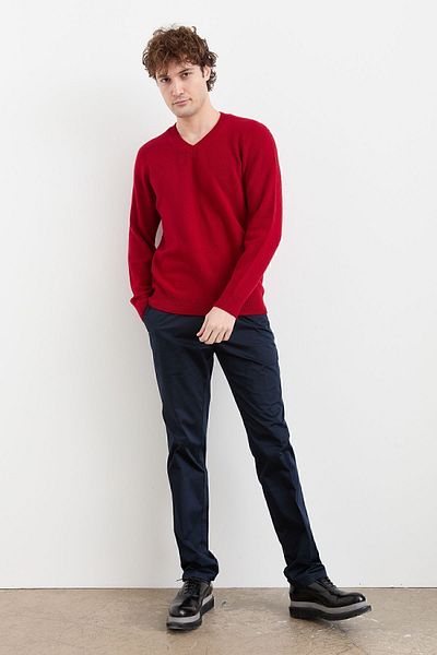 Desen Triko Men's V-Neck Basic Wool Sweater Red