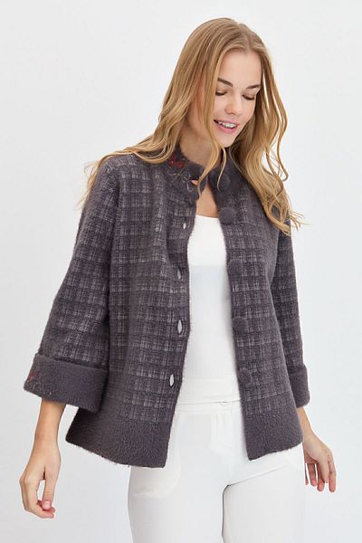 Desen Triko Women's Judge Collar Buttoned Jacket Smoke