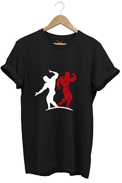 WİDİ Tricou premium cu decolteu rotund, 100% bumbac, cu imprimeu sportiv de f...