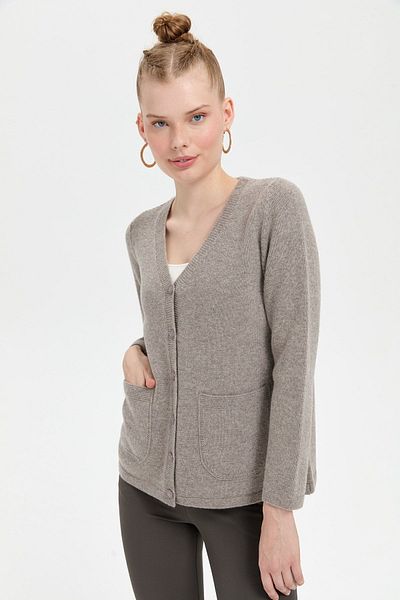 Desen Triko Cardigan de bază din lână pentru femei cu decolteu în V - nurcă