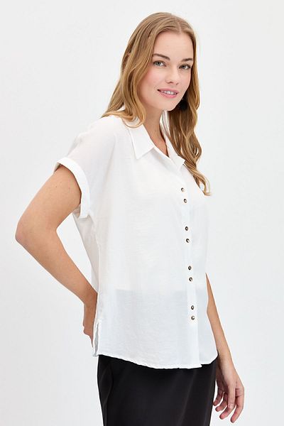 Desen Triko Women's Low Sleeve Satin Shirt Ecru
