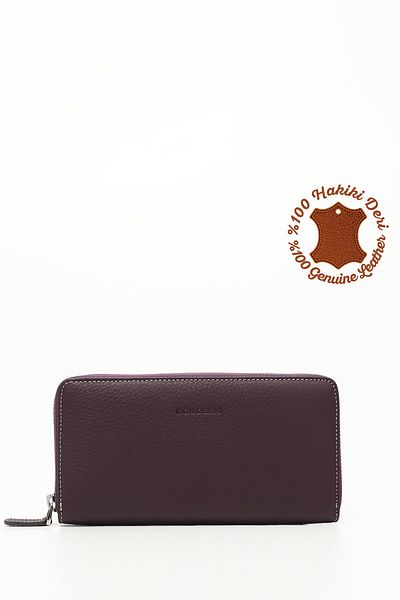 GÖNDERİ(R) Women's Plum Anthracite Horizontal Genuine Leather Wallet