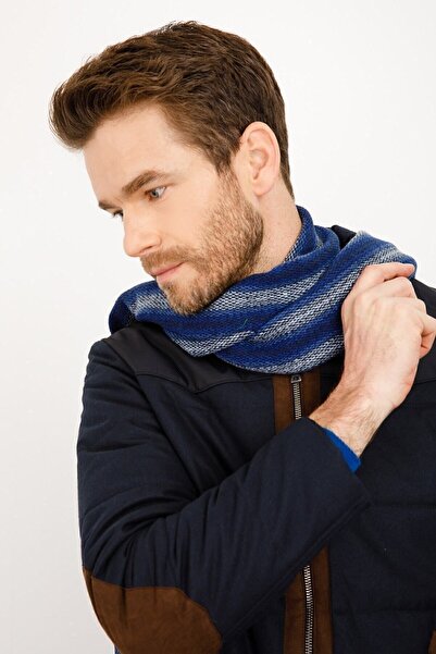 Desen Triko Чоловічий смугастий вовняний шарф темно-синього кольору