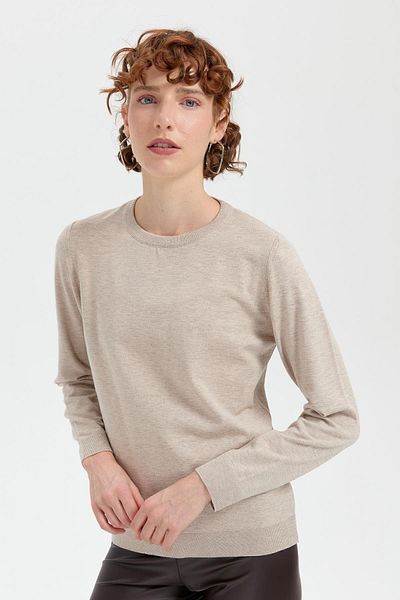 Desen Triko Pulover de damă Angelina Basic cu gât în formă de bej/melange