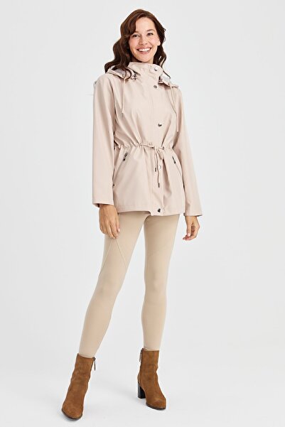 Desen Triko Women's Hooded Short Trench Coat Beige