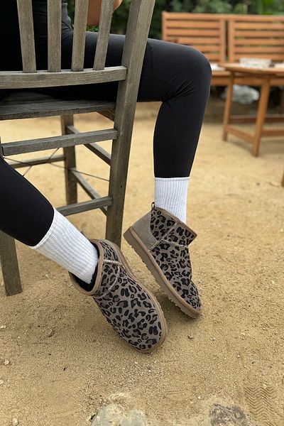 SHOEBELLAS Γυναικείες μπότες Prague Grey από γνήσιο δέρμα και γούνα