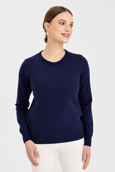Desen Triko Γυναικείο μάλλινο πουλόβερ με λαιμόκοψη Y.a Navy Blue