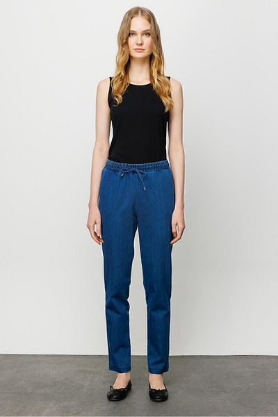 Desen Triko Pantaloni de damă, blugi, cu șireturi, cu talie elastică