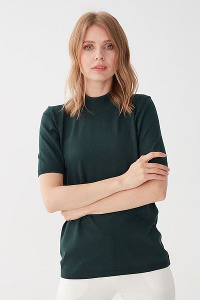 Desen Triko Bluză de damă din Lycra cu jumătate de gât - Nefti cu mânecă scurtă