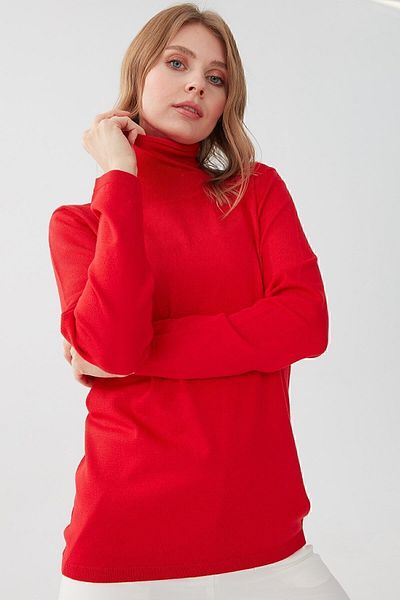 Desen Triko Bluză de damă cu mânecă lungă din lycra, de bază, plină, coral