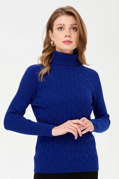 Desen Triko Pulover de lână lângă în față pentru damă, cu gât rotic, K.S.Blue