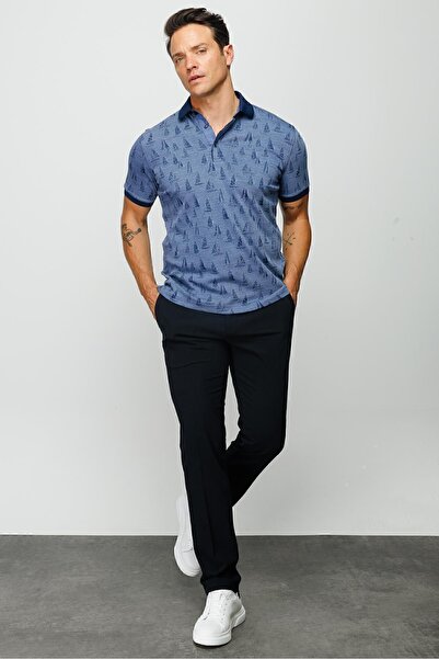 Desen Triko Ανδρικό μπλουζάκι με μοτίβο πόλο με γιακά μπλε ναυτικό