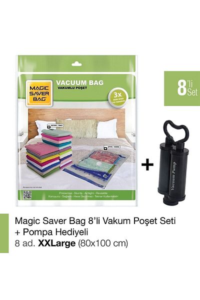 Magic Saver Bag 8-Piece Xxlarge Vacuum Bag Set + pump as a gift