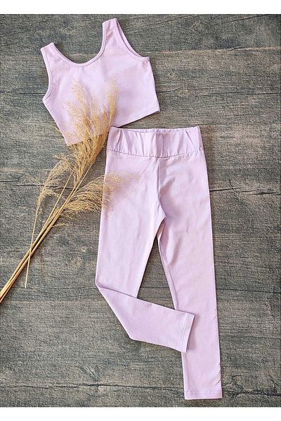 eladamoda Lilac Girl's Cotton Crop and Leggings Set