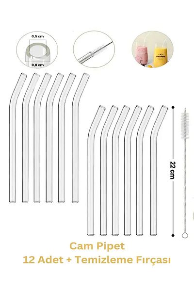 Daisy Gift Set of 12 Thick Glass Straws and Cleaning Brushes