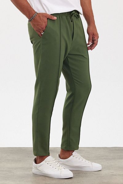 MADZEYMODA Ανδρικά παντελόνια Jogger New Season Khaki Green - Boyfriend Fit, Grass Detailed Mz22032