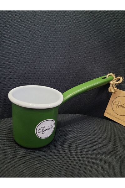 esdekor Koyu Yeşil İçi Beyaz Emaye Cezve Büyük Renklere Dokunun Emeği Hissedi...