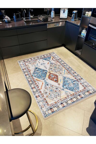 Rugs Modern Halı مجموعة ليلى سجادة ديكور حديثة منسوجة بتفاصيل زرقاء ونغمات بي...
