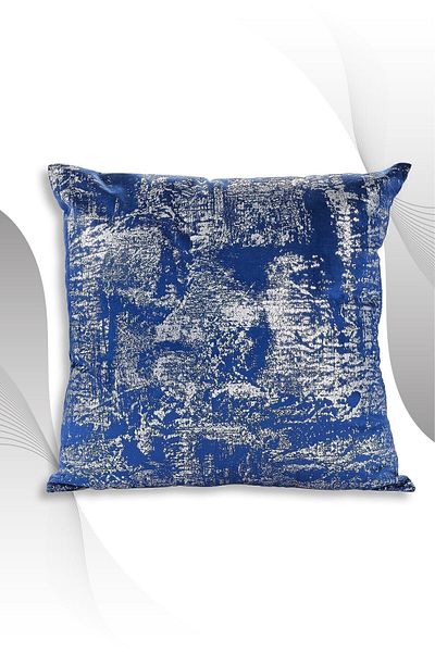 ÖZENEV Navy Blue Silver Throw Pillow Cover Decorative Patterned Velvet Soft Living Room Sofa