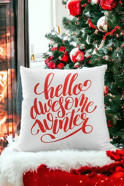 ÖZENEV Christmas Throw Pillow Cover 43X43 White & Red Welcome Wonderful Winter-Summer