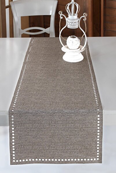 ÖZENEV Evine Özen Sütlü Kahve Runner Amerikan Servis Masa Örtüsü 40x140 Cm Girit-12