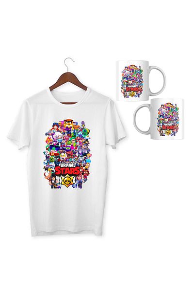 ALPŞAN TİCARET Brawl Stars Copii Adulti Tricou Alb Cană