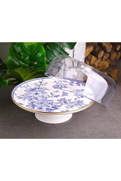 Laviss 13 Parça Beyaz Gold Mavi Desenli Pasta Servis Sunum Seti