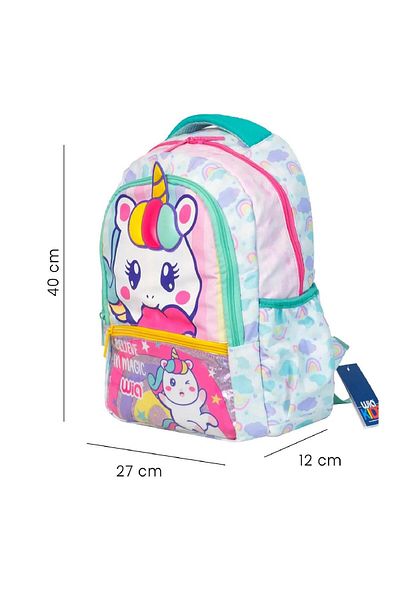Wia Turquoise Unicorn School Backpack - 3 Compartments