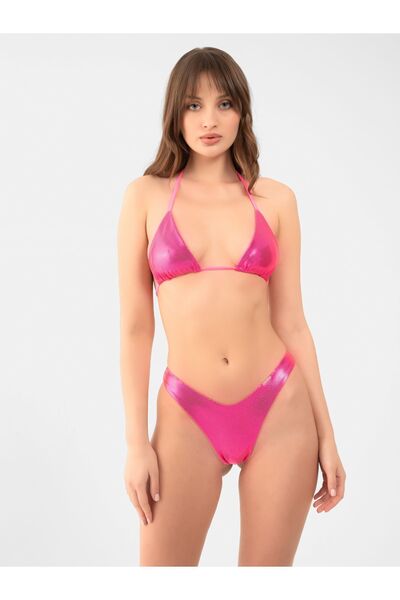 PINKYSWIM Metalik Parlak Pembe Üçgen Bikini Üstü