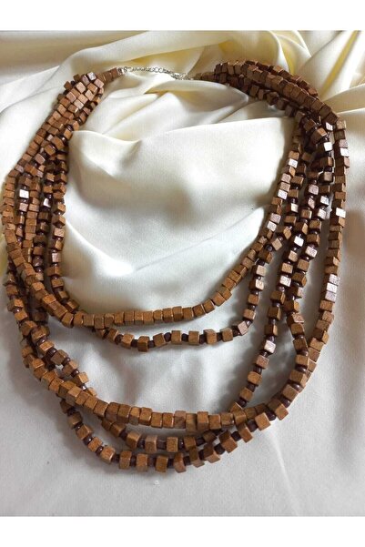 İPAR AKSESUAR Kadın - Kahve Bambu Küp Ahşap Bohem Kolye