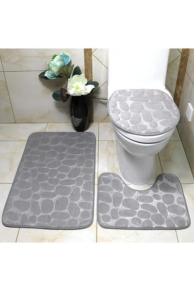 isgstore Main Shop Σετ χαλάκι μπάνιου 3 τεμαχίων, χαλί μπάνιου, μαλακό πλενόμενο στο πλυντήριο M-1899