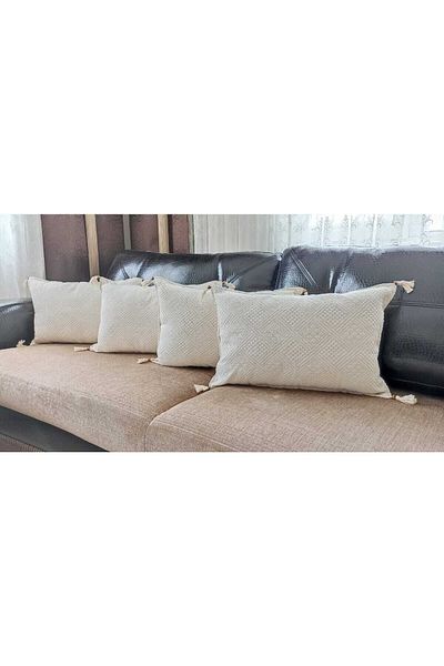 Alkan Homes غطاء وسادة من القماش الطبيعي المصنوع يدويًا من القطن بنسبة 100% مكون من 4 قطع