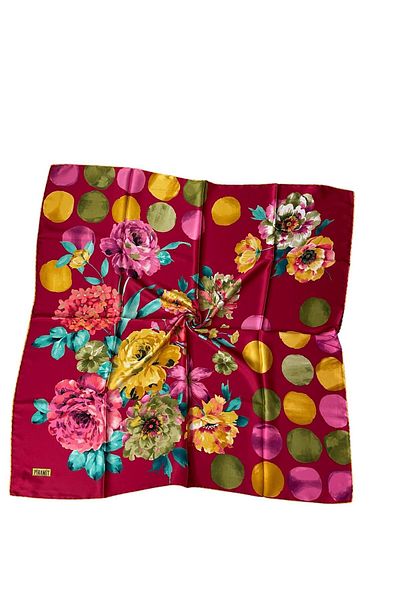 PİRAMİT 90cm X 90cm Fuchsia Pyramid Scarf - Digital Print Floral Pattern Es-08