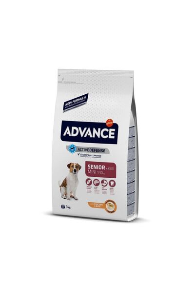 Advance mini senior 8+ yaş tavuklu küçük ırk yaşlı köpek maması 3kg ileri yaşta köpek için