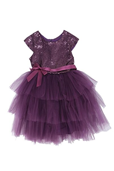 Bebelop Kız Çocuk Prenses Fiyonklu Fermuarlı Pullu Tütü Elbise Tüllü